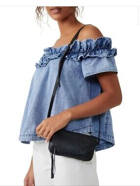 Free People Ryder Black Leather Crossbody Bag with Tassel